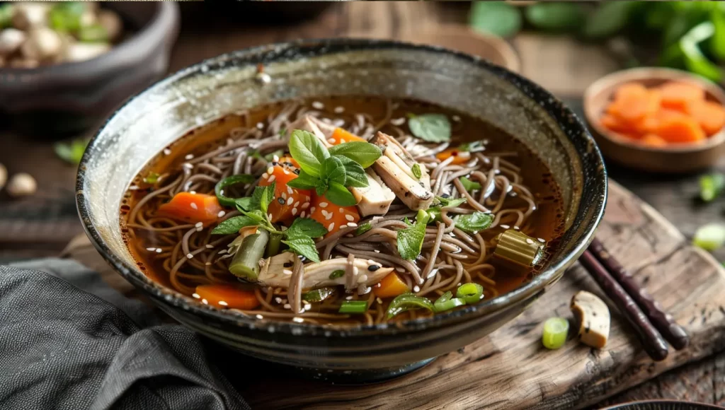 Herbal Chicken Bone Broth with Soba Noodles