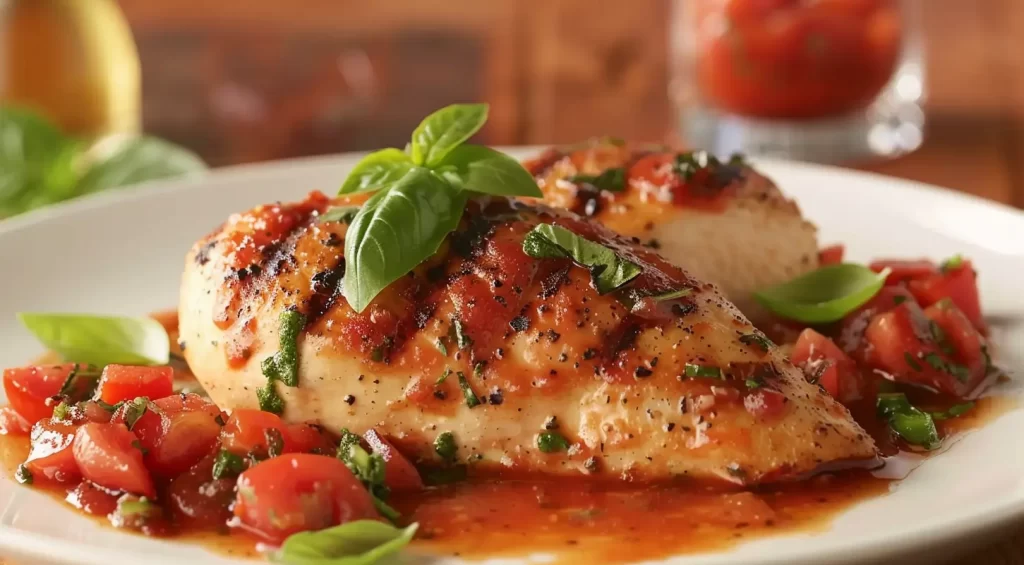 Salmon with Basil Sauce and Tomato Salad